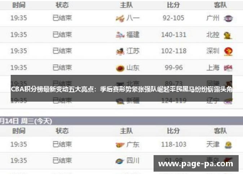 CBA积分榜最新变动五大亮点：季后赛形势紧张强队崛起平民黑马纷纷崭露头角