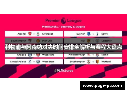 利物浦与阿森纳对决时间安排全解析与赛程大盘点