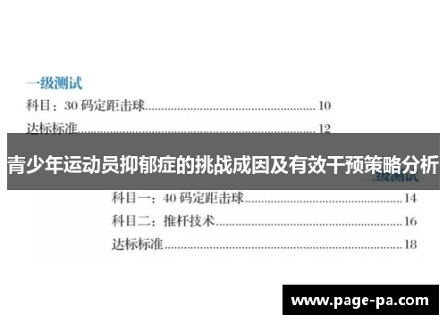 青少年运动员抑郁症的挑战成因及有效干预策略分析